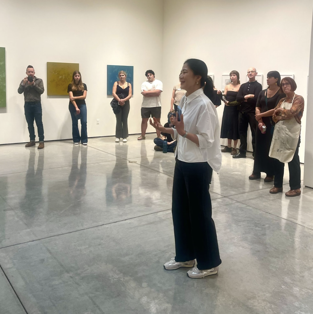 Artist Sung Won Yun answers student questions as part of a Q&A at The Miossi Gallery on Sept. 4.
