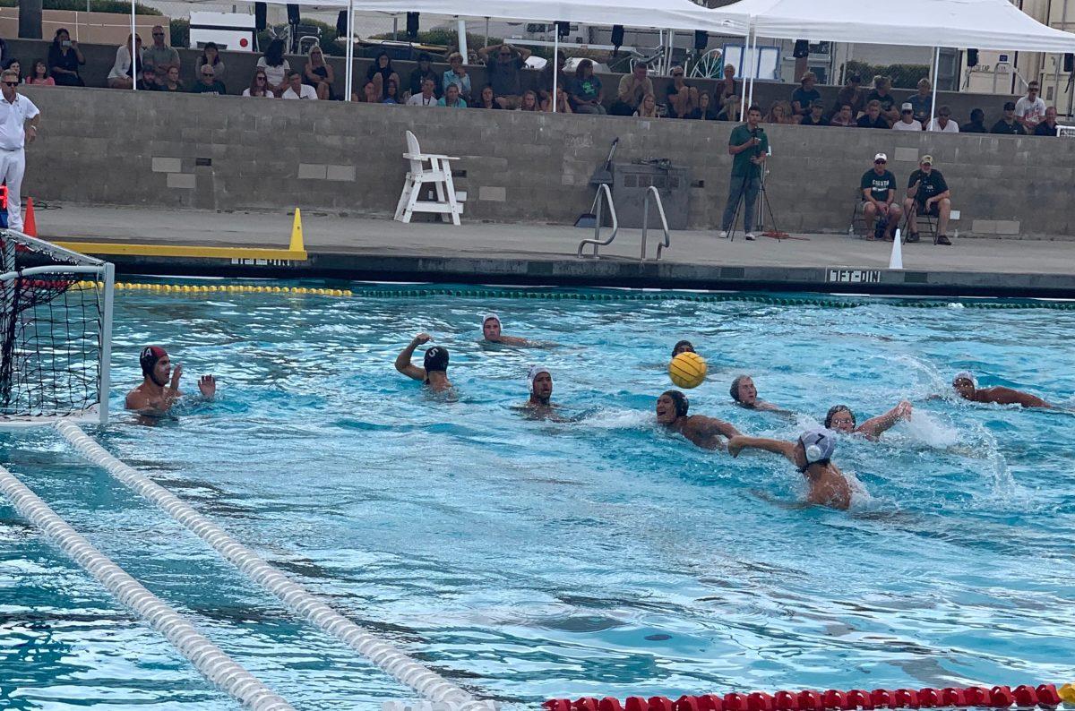 Cuesta College goalkeeper Dan Davis faces off against Golden West Collegeâ€™s top scorer Riley Pfieffer. Photo by Anthony Ramos
