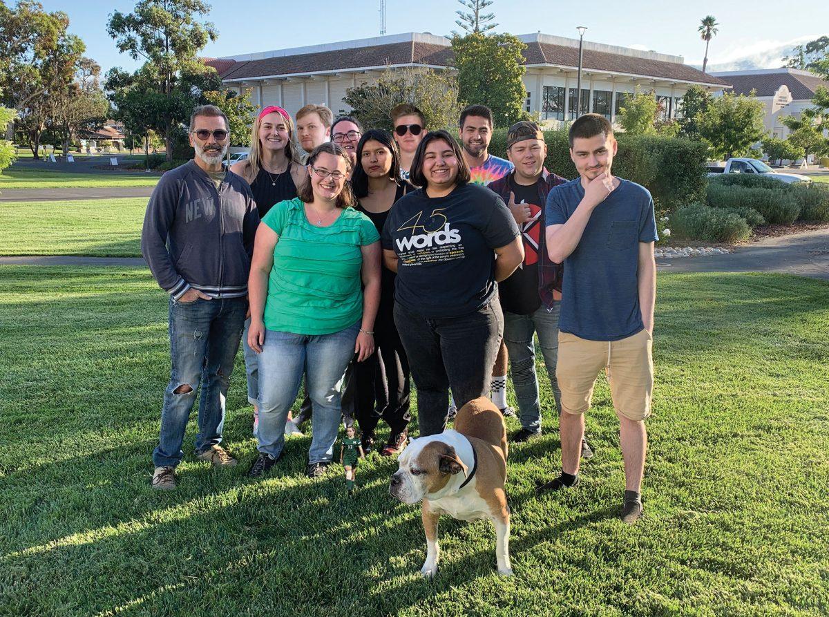 Left to right: Michael Costa, Ava Kershner, Taylor Saugstad, Ellie Thomas,  Lauren Wassam, Guadalupe Angeles, Jo Acquafresca, Valeria Cisneros, Anthony Ramos, Gunnar Velten and Sam Moore.
Below: Emma Nushi and Dr. Indiana Jones.
Photo by Cyrus Saatsaz