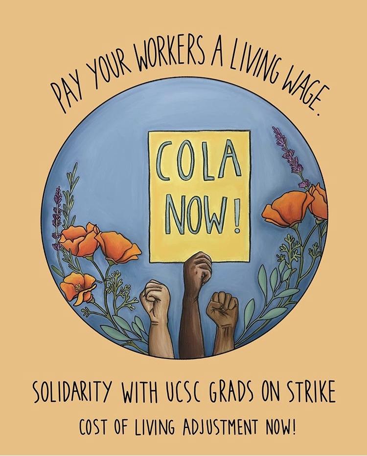 Protest art depicting student peers standing in solidarity with UCSC students. Art by Meagan Spencer