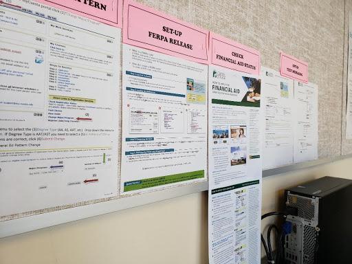 Some of the readily available financial aid information posted in Cuesta Collegeâ€™s financial aid office. Photo by Nathan Moran
