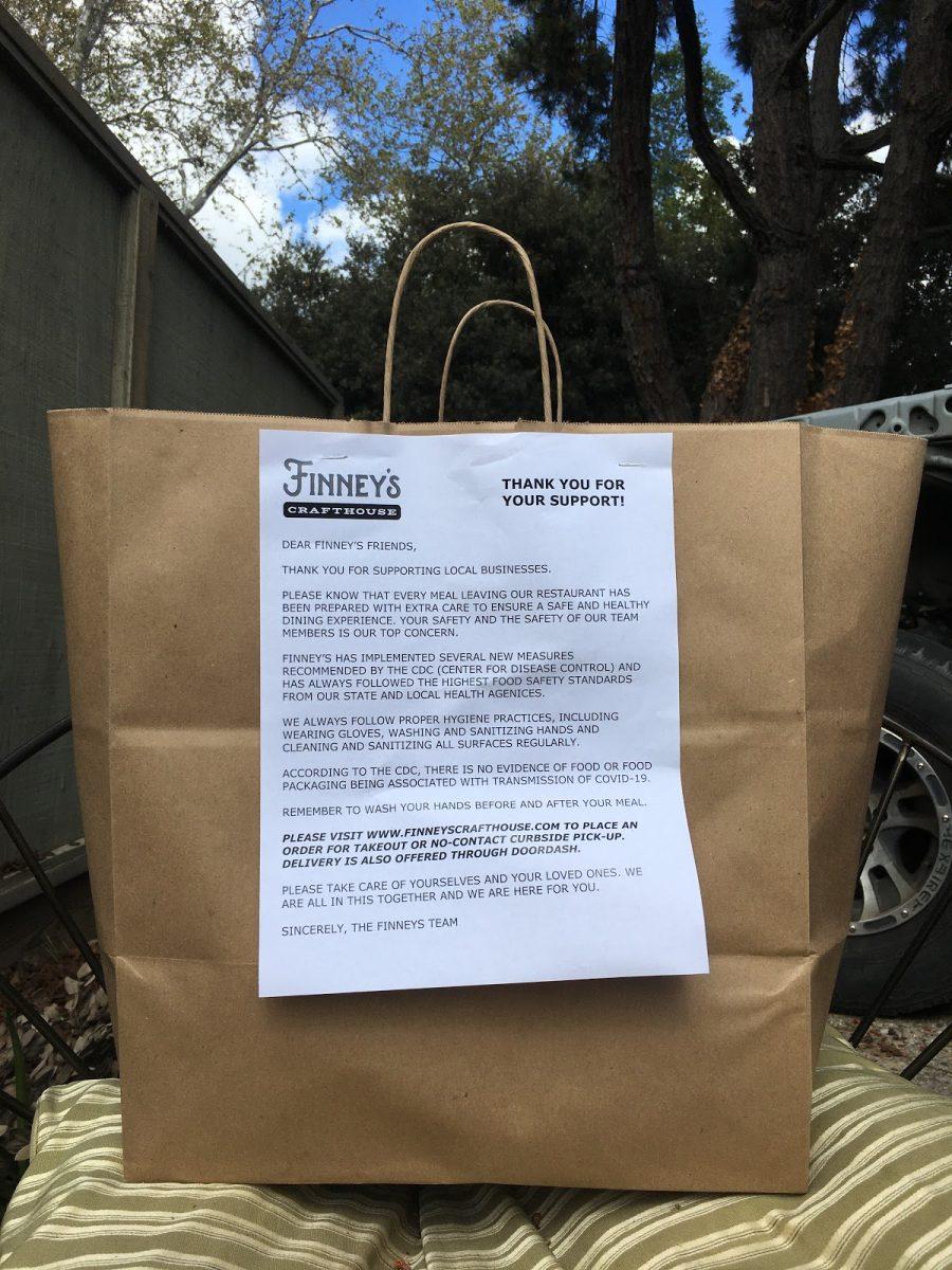 Delivery food bag from Finneyâ€™s Crafthouse &amp; Kitchen. Photo by Anna Paulson 