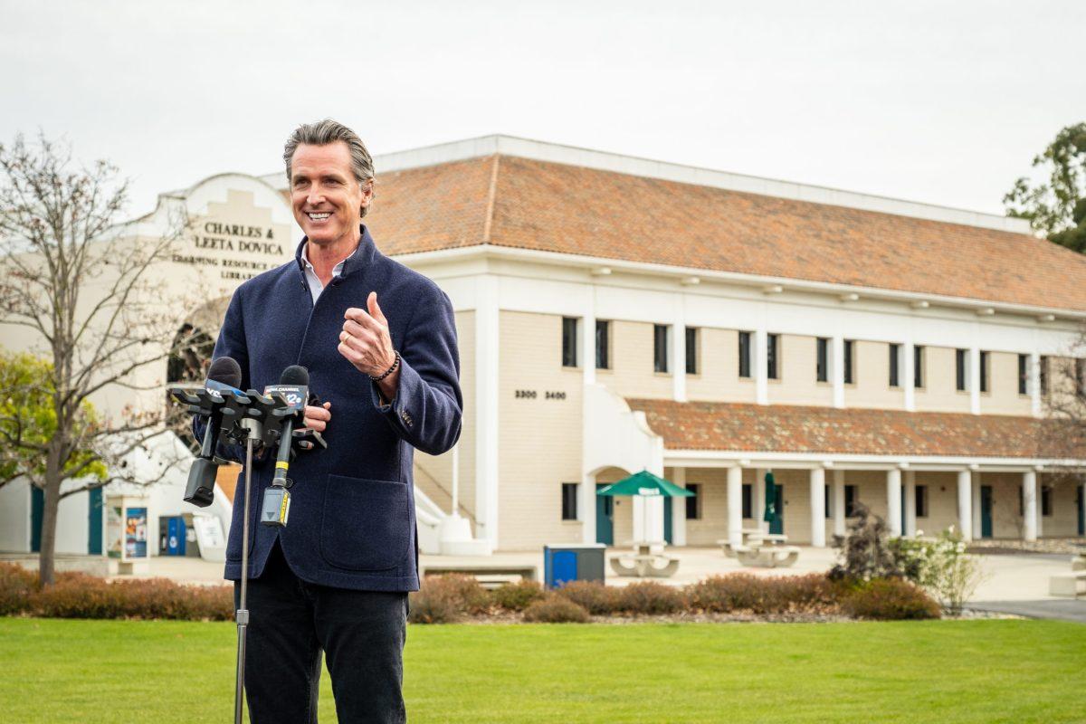 Governor Gavin Newsom gives a news conference at Cuesta College. Photo by Cuesta College Marketing Department