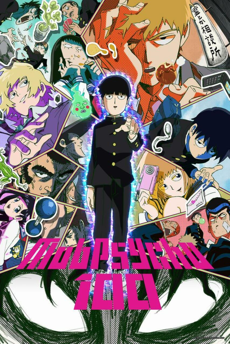 Cover artwork for the â€œMob Psycho 100,â€ season one BluRay set. â€œMob Psycho 100,â€ Studio Bones, 2016