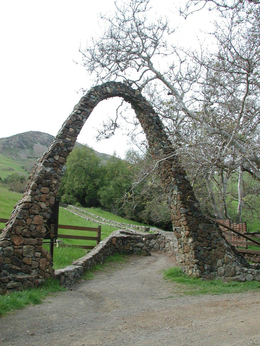 The stone arch at the entrance to the architectural engineering playground in Poly Canyon, the site of a recent alleged rape involving a Cal Poly student. Photo by Arthaey Angosii