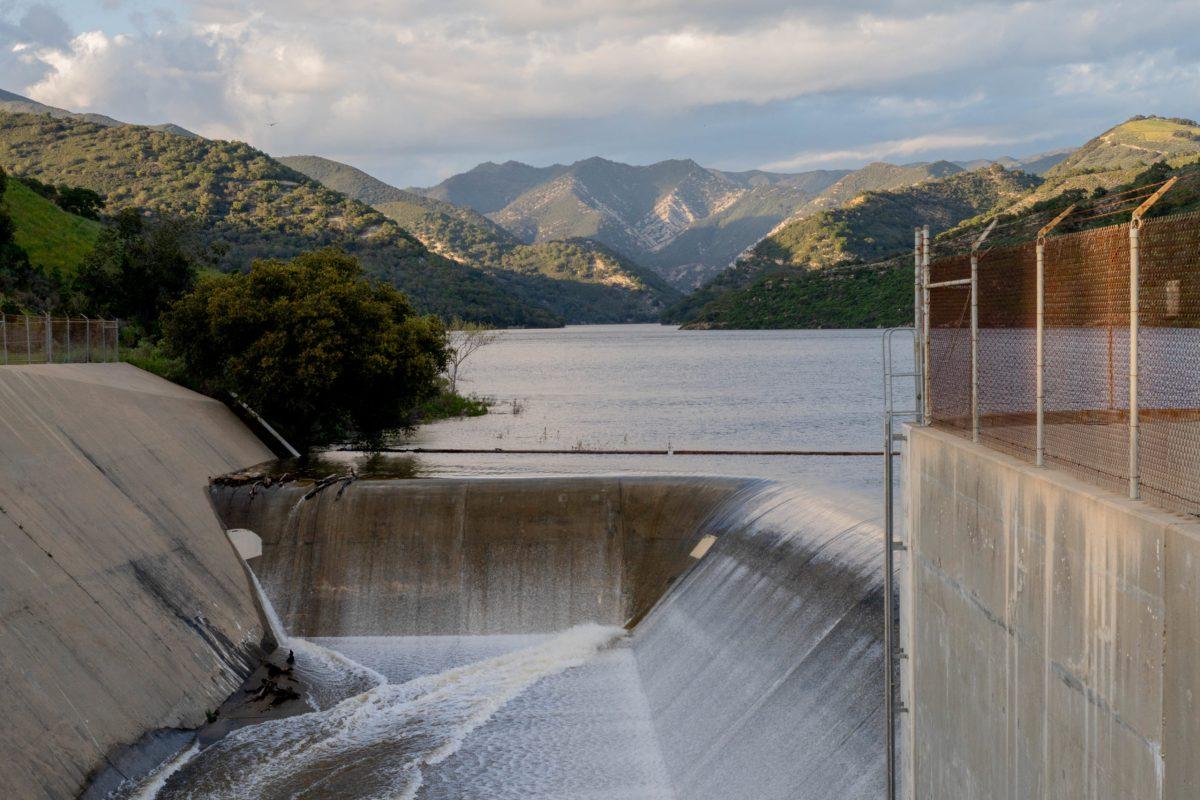 Spillway flows on Lake Lopez. Photo by Dustin Gil