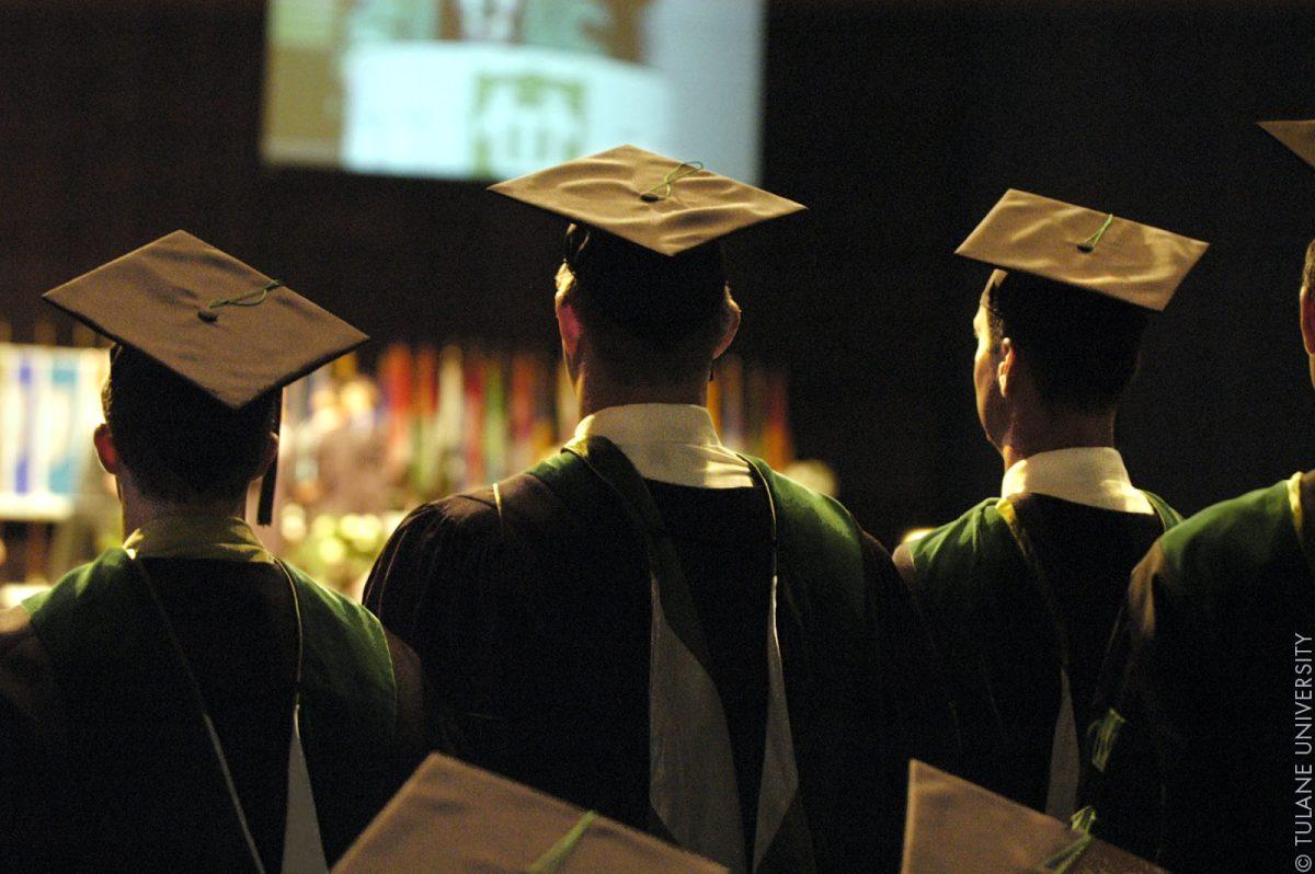 College students at a graduation ceremony. Photo by Tulane Public Relations