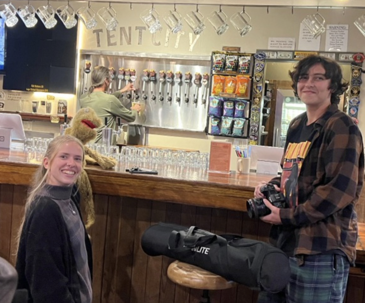 From left, Hannah Emmack, Bryan McLain and Liam Mclain film “Do sentient puppets think for themselves or is it the hand up their a**”?” in Atascadero, CA. Photo courtesy of Mindy Mclain