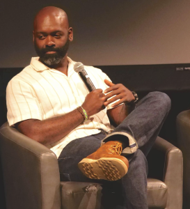 Filmmaker Kenny X. Hamlett speaks on the Cuesta College campus on Sept. 6.