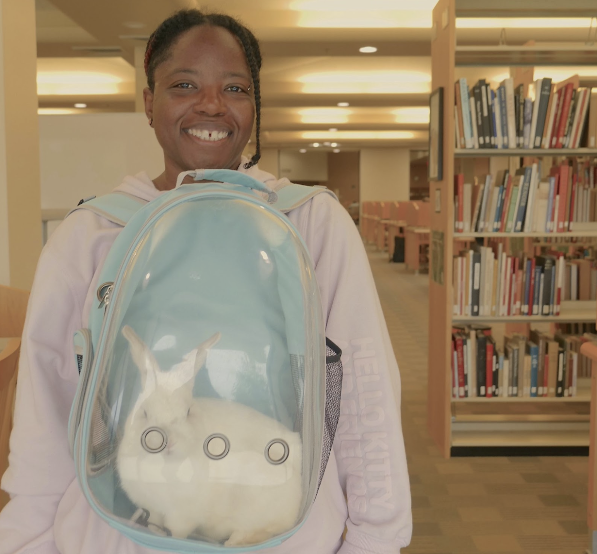 Cuesta College student Luna Lua and her rabbit, Thumper.