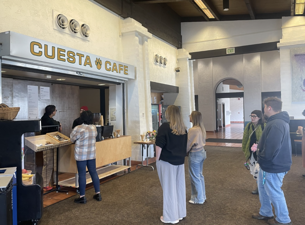 Cuesta community members lined up to order on Tiny Cafe’s opening day on campus on Oct. 15, 2025. 
