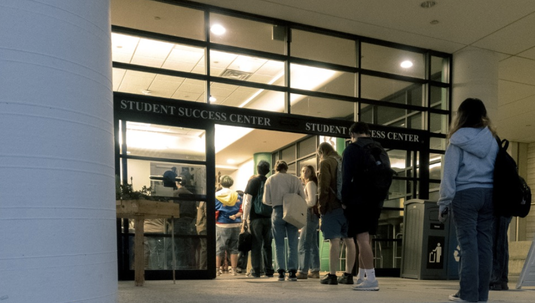 Cuesta College students are lined up and ready to sign in at Cuesta’s SSC on Dec. 3 at 5 p.m. as the first night of Studython at the SLO campus begins. The line extends to the outside of the building as more students show up to the event.