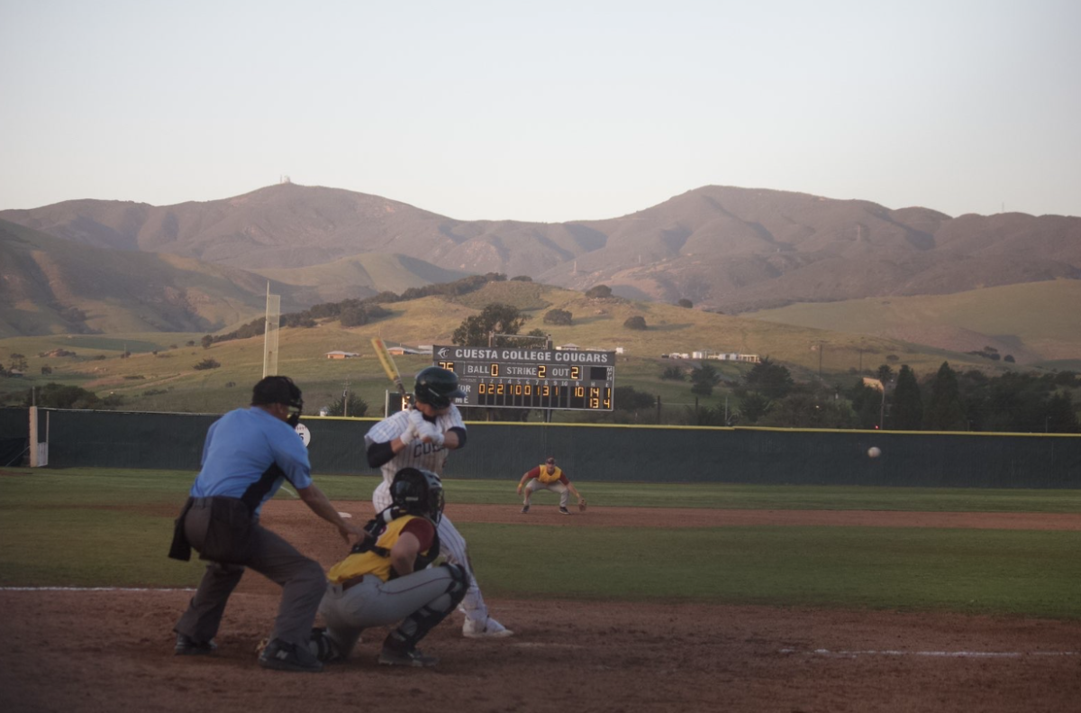 Cuesta College freshman Sean Rivas bats in the bottom of the 9th inning against the Saddleback Bobcats on Feb. 12, 2026.
