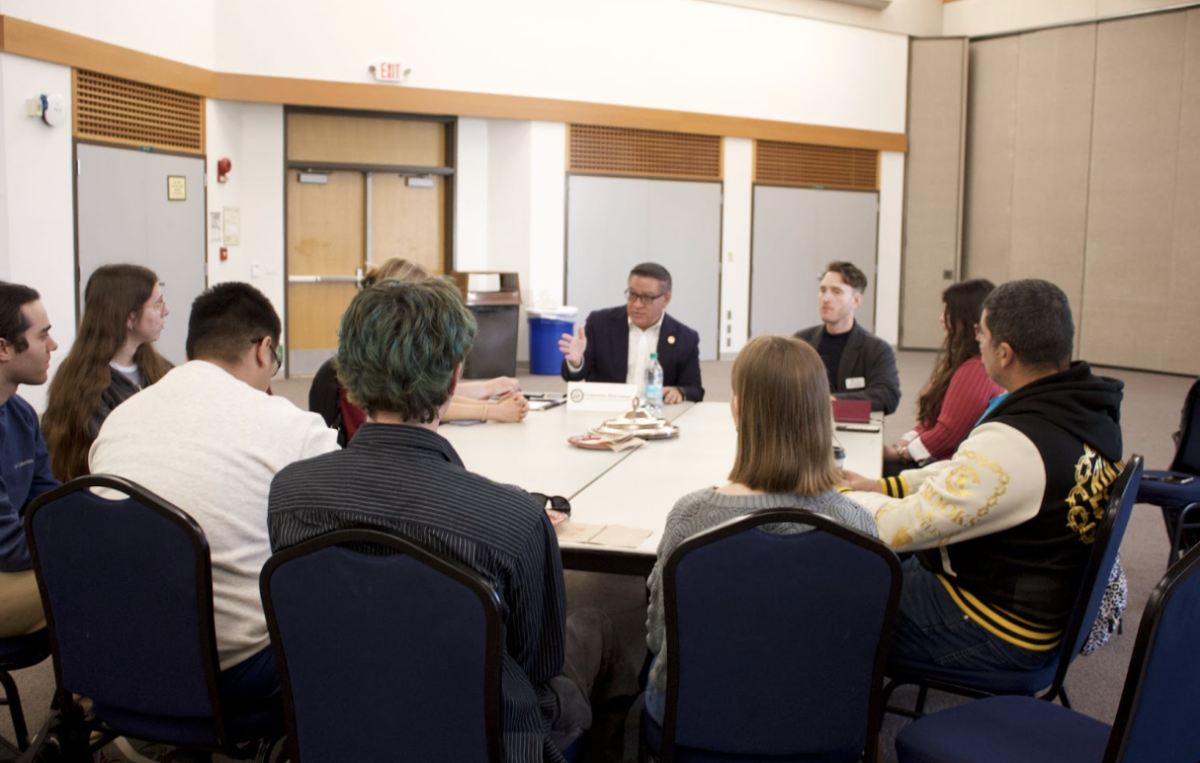 U.S. House Representative Salud Carbajal (middle) meets with the Cuesta Democrats Club to discuss affordability on Wednesday at Cuesta College’s SLO campus.