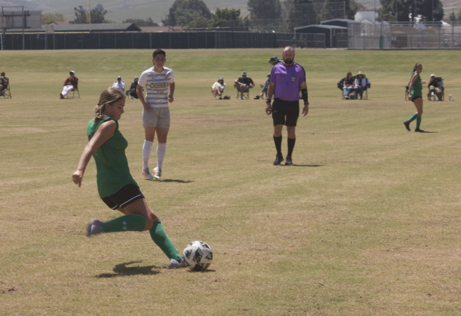 Hailey Westcott setting up a pass at Cuesta soccer field on April 24, 2026
